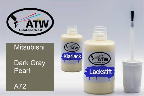 Mitsubishi, Dark Gray Pearl, A72: 20ml Lackstift + 20ml Klarlack - Set, von ATW Autoteile West.